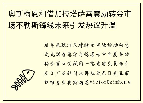 奥斯梅恩租借加拉塔萨雷震动转会市场不勒斯锋线未来引发热议升温